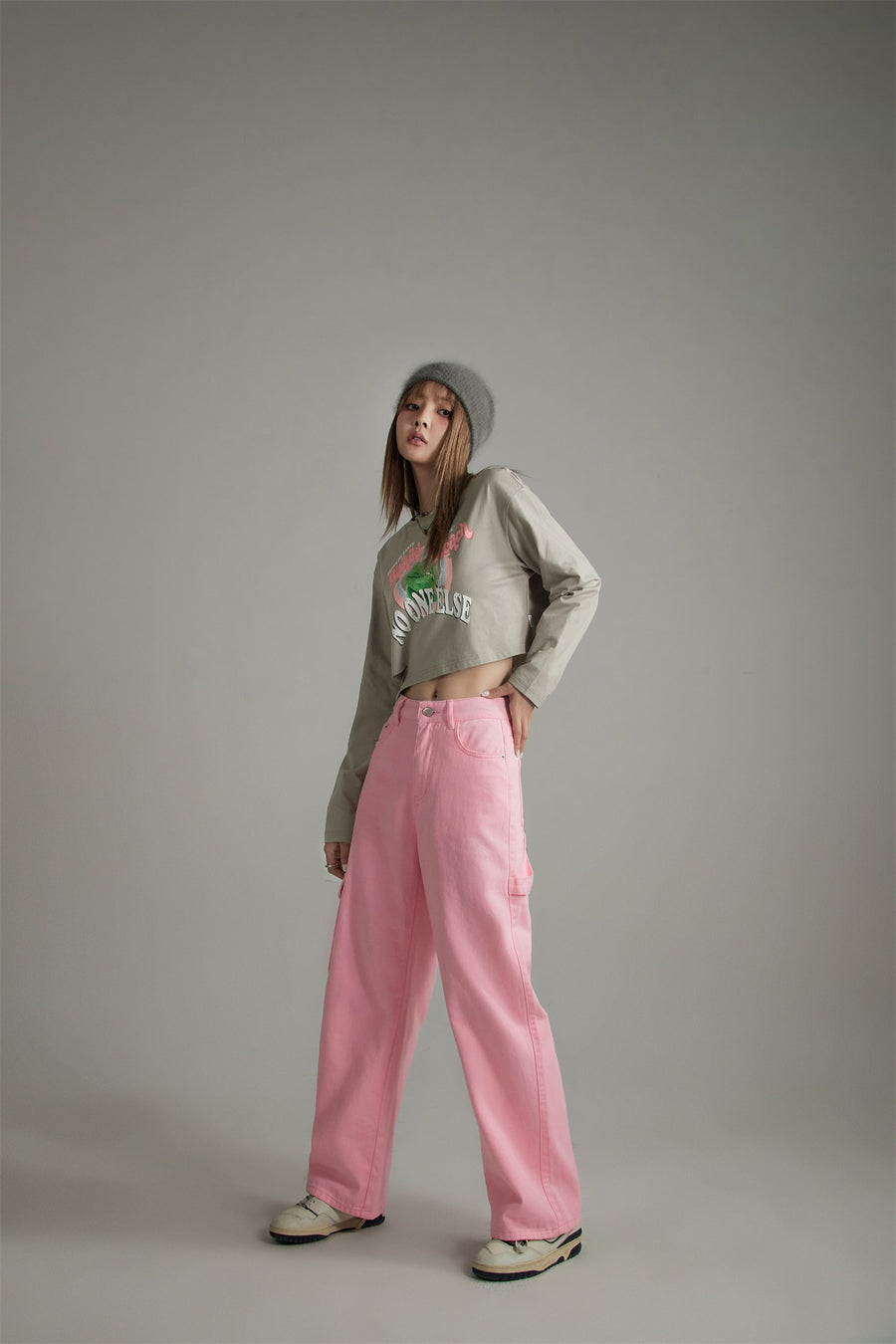 CHUU Side Strap Straight Wide Pants