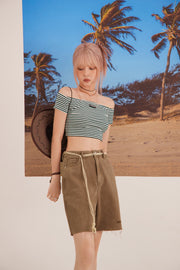 Raw Hem Wide Bermuda Shorts