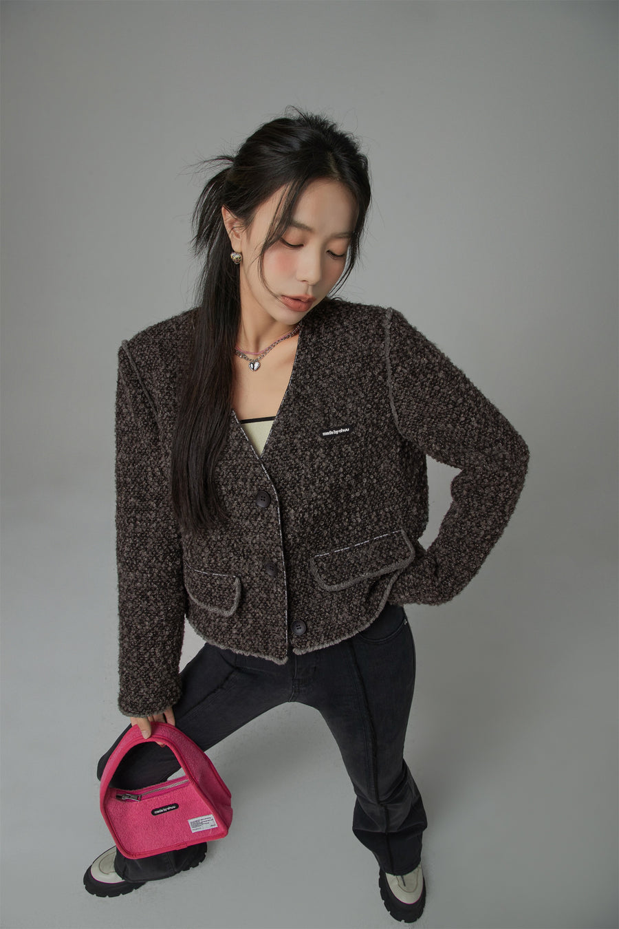 CHUU On The Moon Collarless Tweed Jacket