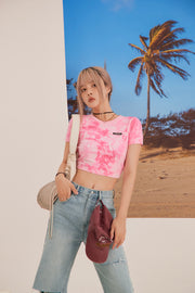 Open-Back Shirring Tie-Dye Crop Top