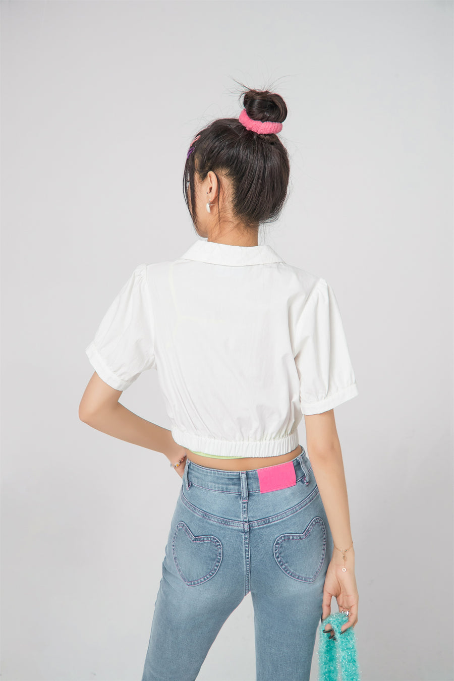 CHUU Puff Sleeve Cropped Shirt