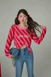 Chuu Baby Unbalanced Striped Long-Sleeves Top