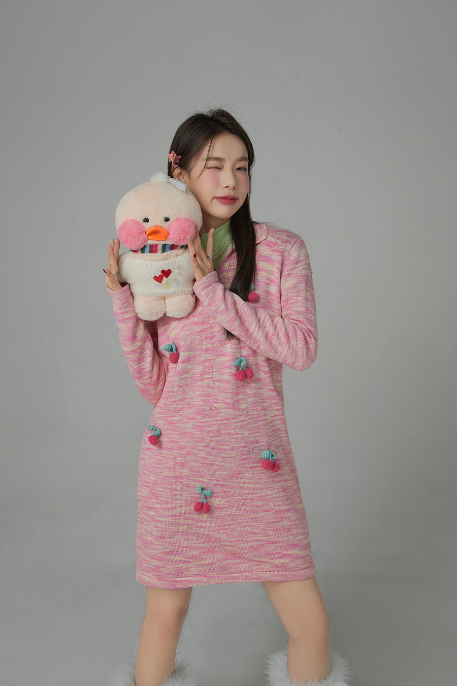 CHUU Cuddle Approved Cherry Knit Loose Fit Dress