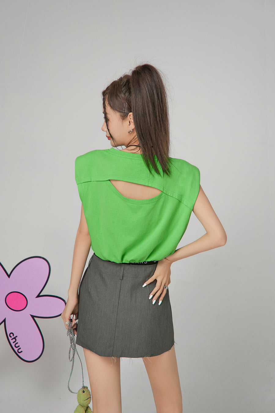 CHUU Happy Frog Shoulder Pad T-Shirt