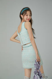 Tweed Check Buttons Sleeveless Top