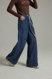 Drawstring Wide Denim Jeans