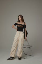 Basic Color String Cargo Wide Pants