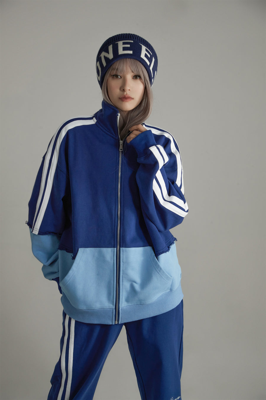 CHUU Color Matching Oversize Zip-Up Hoodie