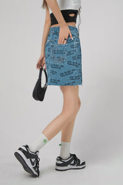 Nice To Meet Chuu Print Denim Skirt