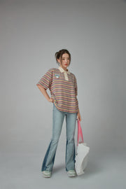 Rainbow Stripes Loose Fit Polo T-Shirt