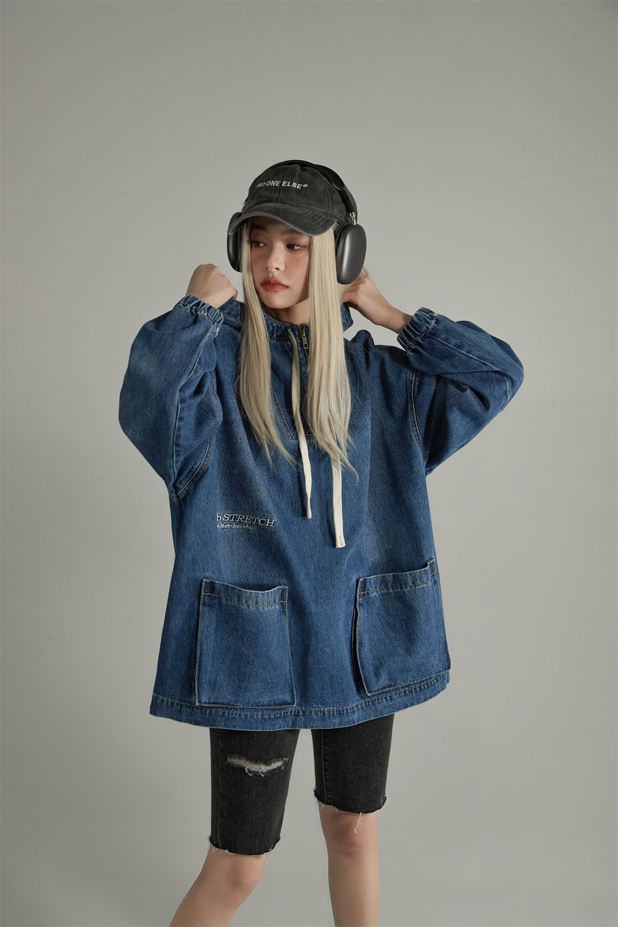 CHUU Club Stretch Denim Pocket Anorak Jacket