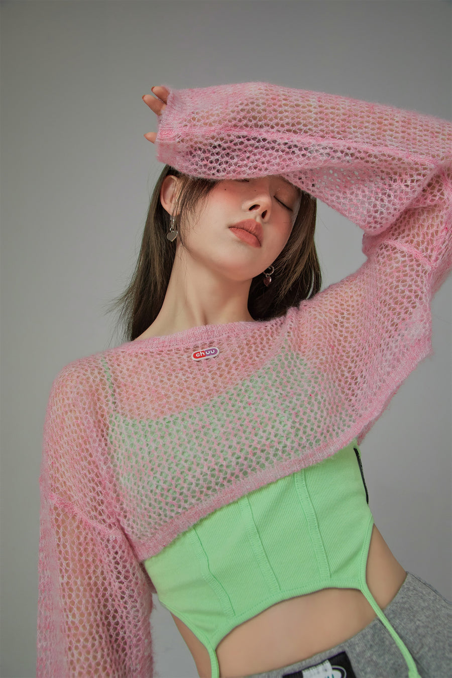 CHUU Crochet See-Through Crop Sweater