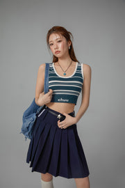 Striped Knit Sleeveless Crop Top