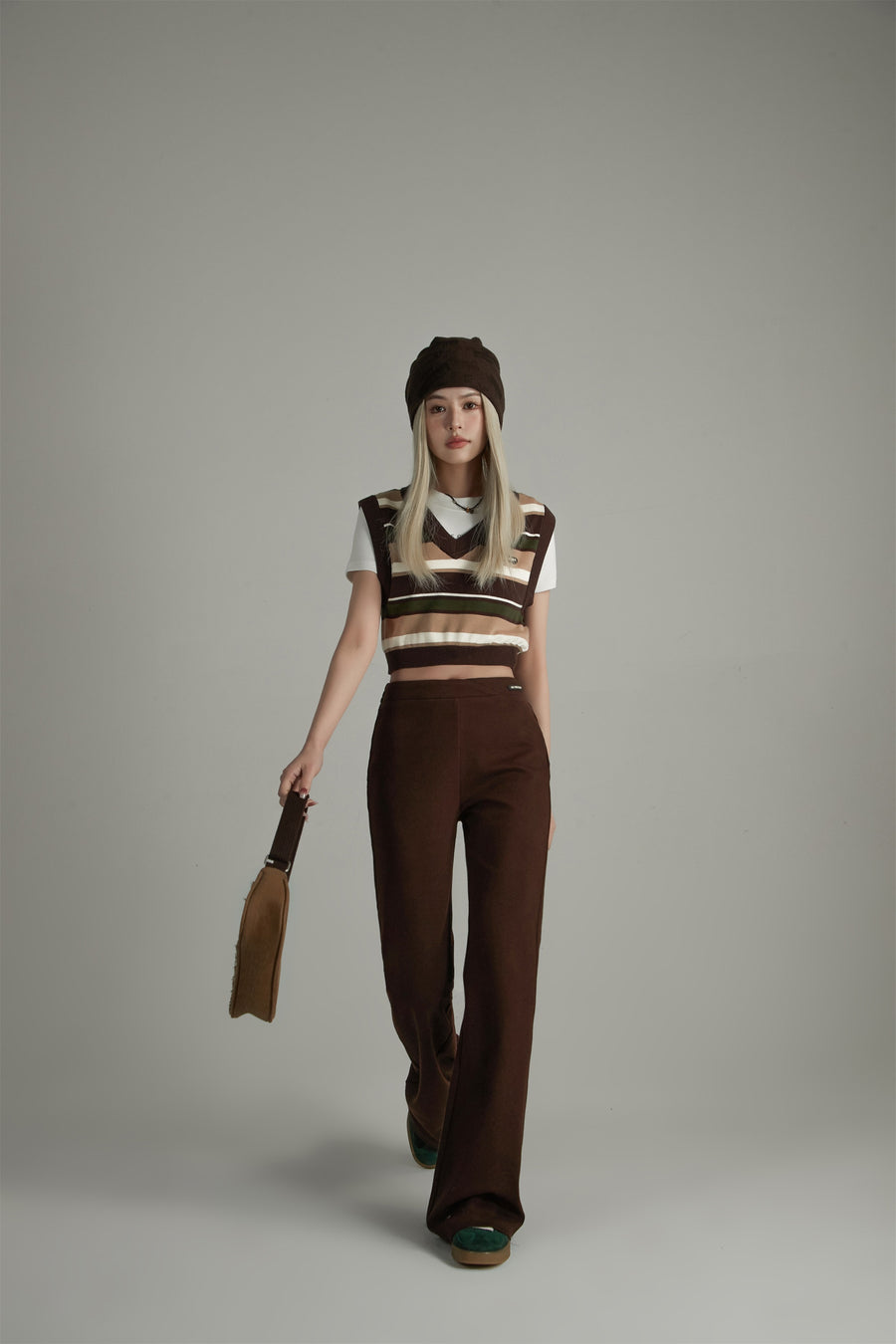 CHUU V-Neck Stripe Knit Vest