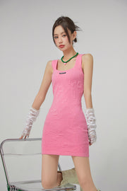 Square-Neck Embroidered Knit Mini Dress