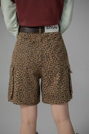 Leopard Pocket Denim Shorts