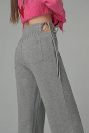 Side Slits String Wide Sweat Pants