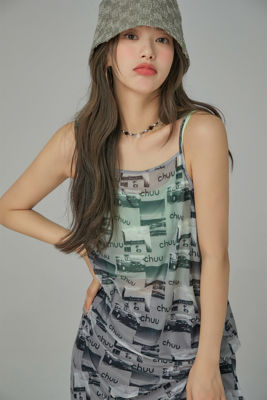 CHUU Vintage Photos See-Through Cami Dress