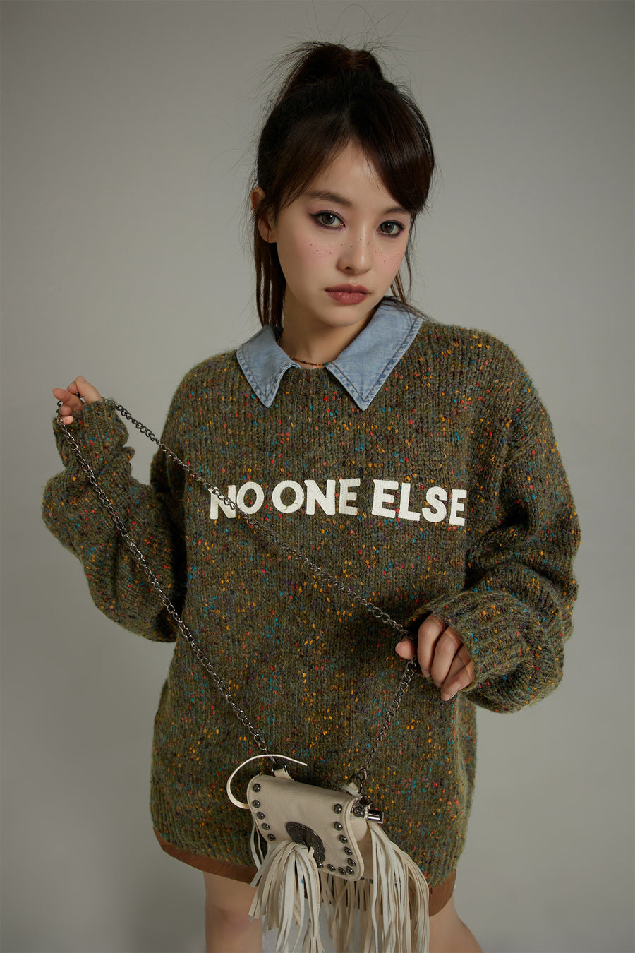 CHUU Noe Lettering Cozy Knit Sweater