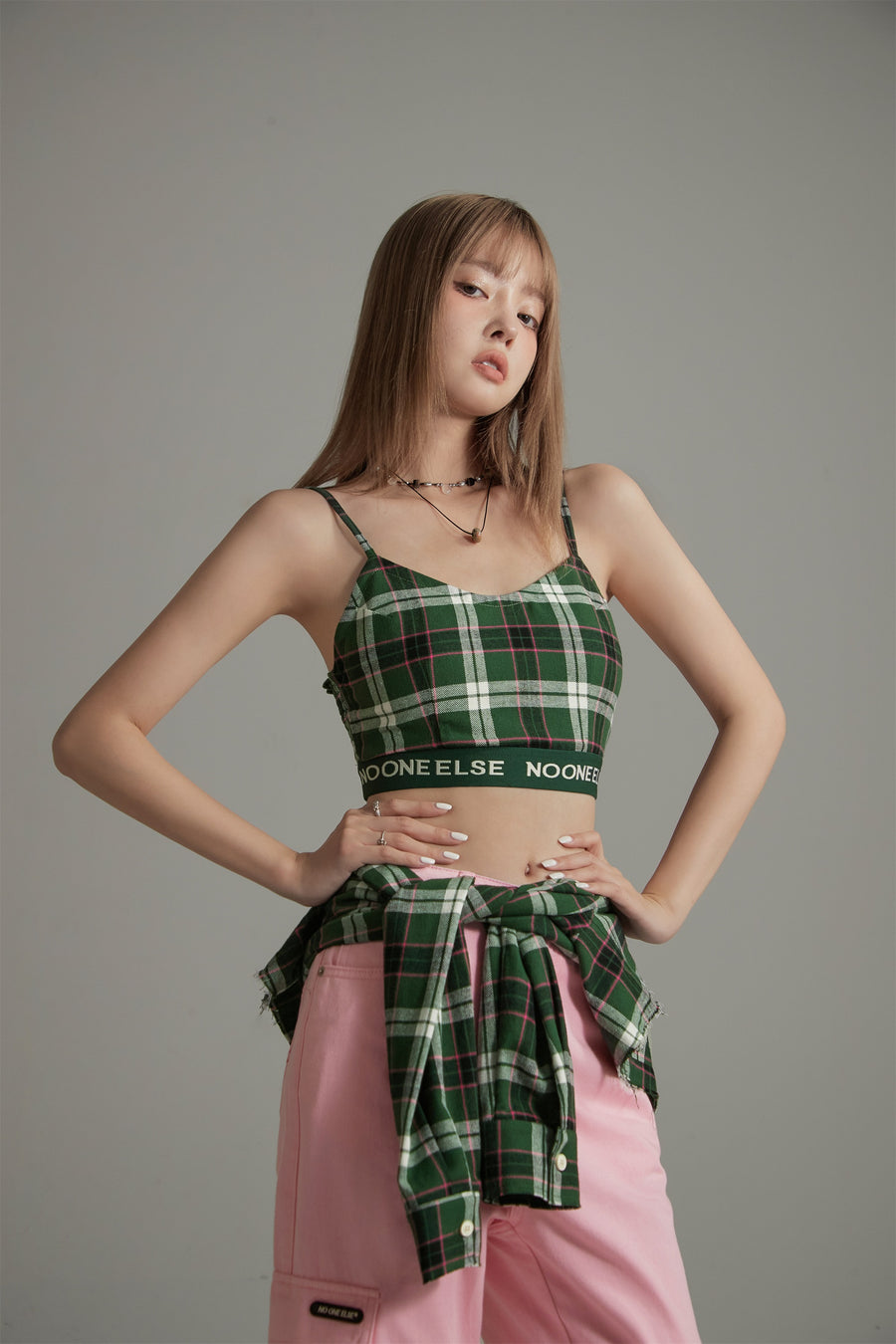 CHUU Scottish Check Crop Cami Top