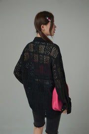 Fancy Eyelet Loose Fit Knit Sweater Shirt