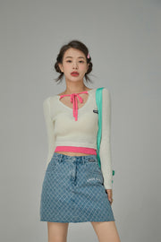 Chuu Girl Diamond Check Denim Skirt