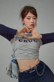 I Love Chuu Raglan Cropped Shirring T-Shirt