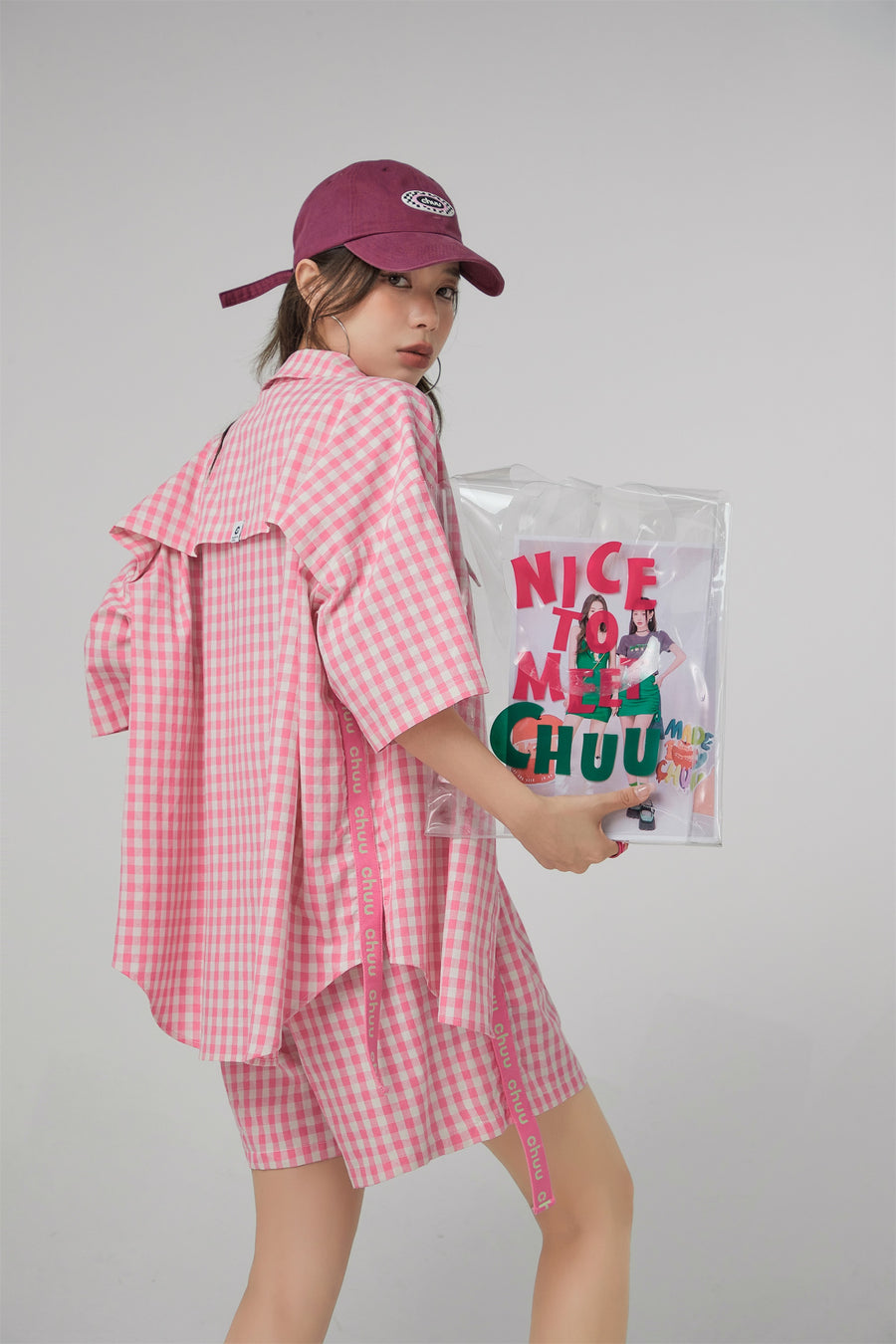 CHUU Gingham Check Maxi Collar Shirt