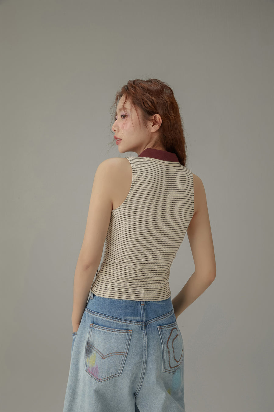 CHUU Collar Stripe Sleeveless Top