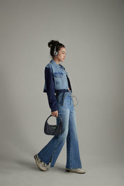 Double Belted Slit Bootcut Denim Jeans