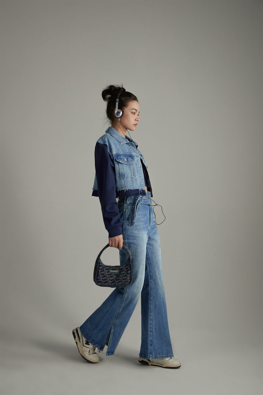 CHUU Double Belted Slit Bootcut Denim Jeans