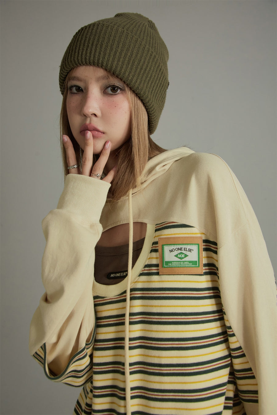 CHUU Loose Striped Hoodie Dress