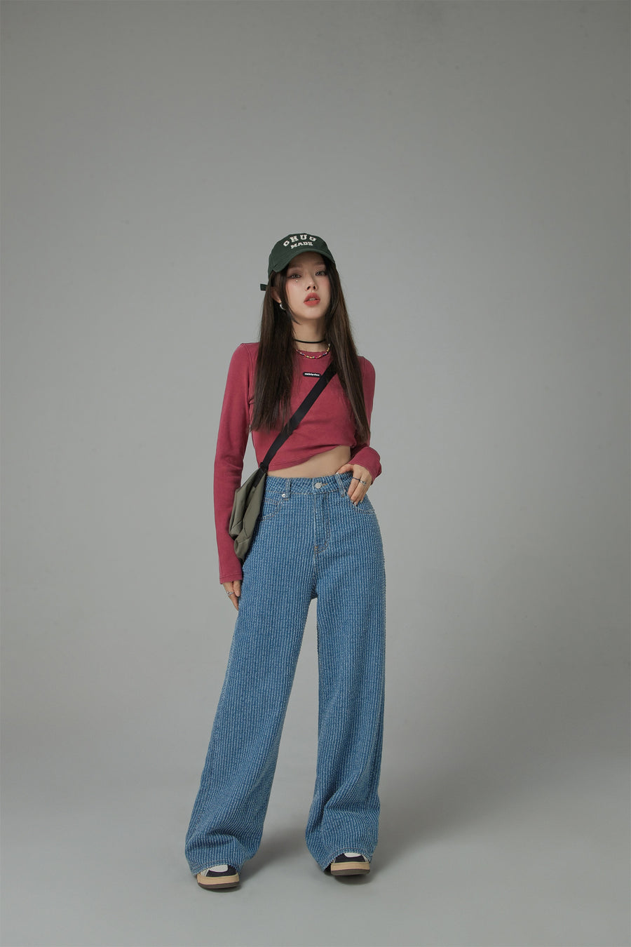 CHUU Mirrored In Their Faces Ribbed Wide Straight Jeans