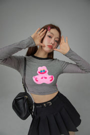 Funny Rabbit Stripes Long-Sleeved Crop Top