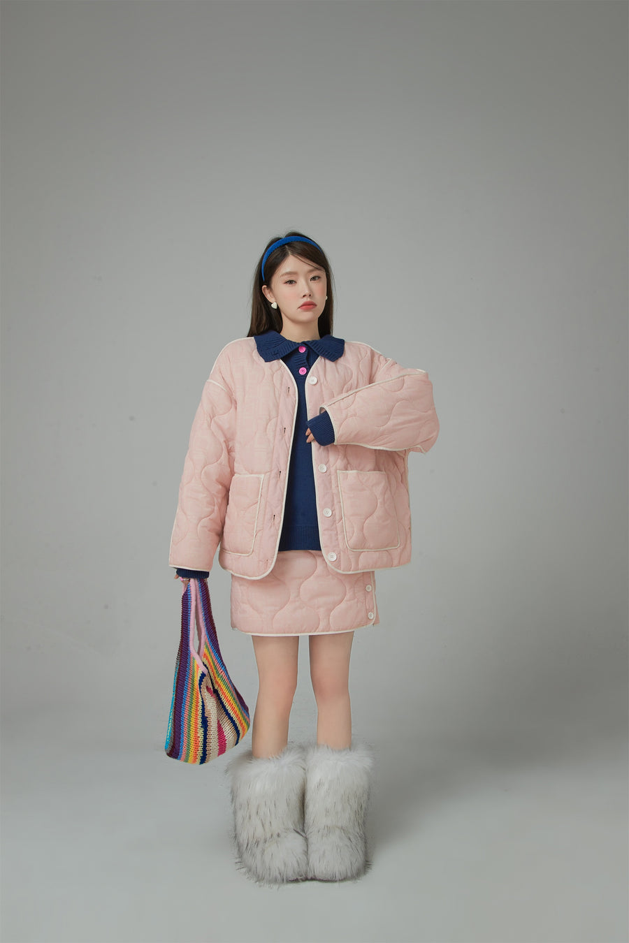 CHUU Over The Drama Pocket Wave Quilted Jacket