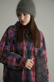 Color Block Check Loose Fit Coat