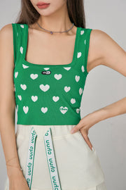 Heart Print Knit Sleeveless Top