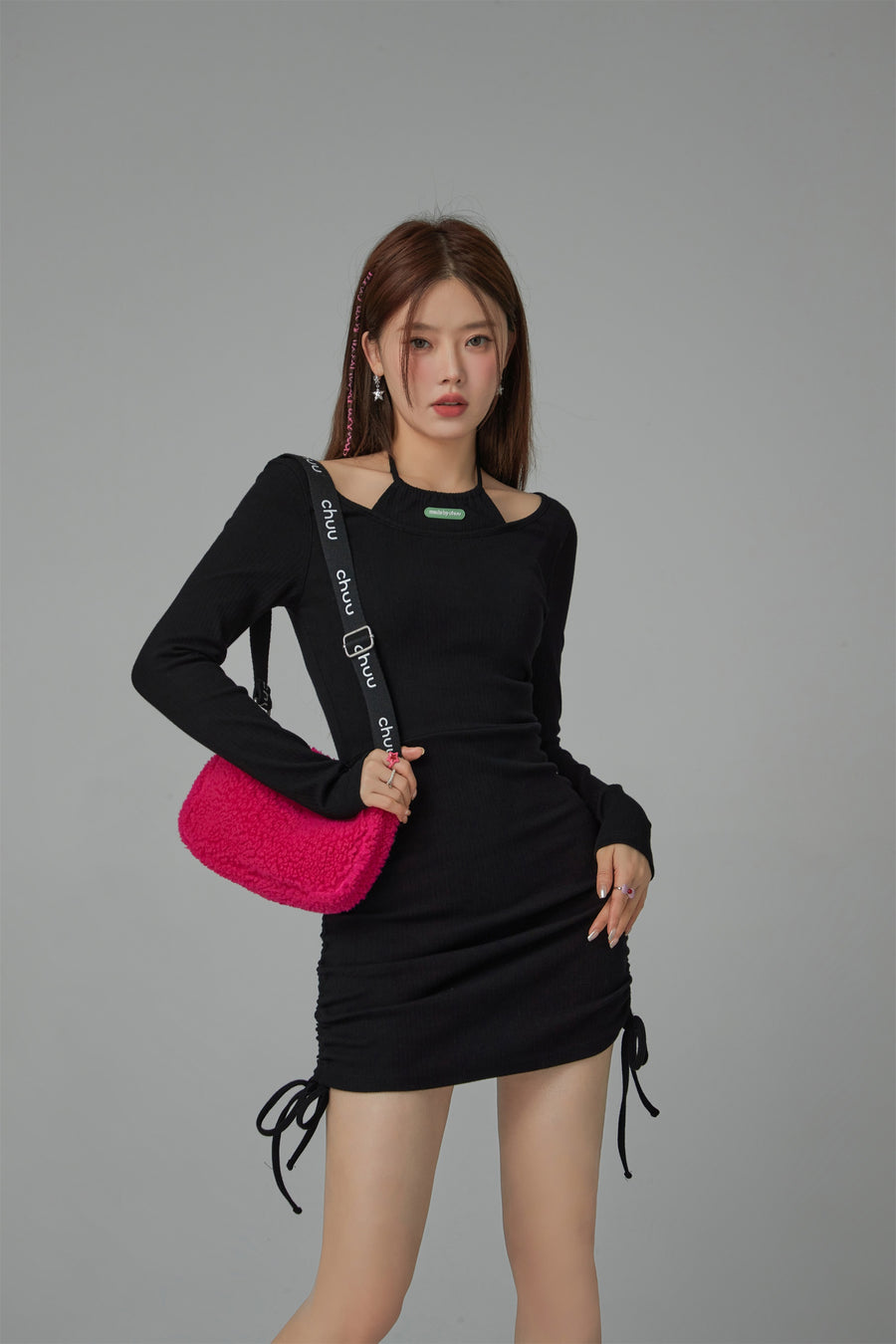 CHUU Halter Long Sleeve String Dress