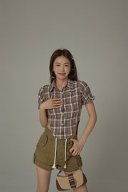 Eyelet Back Cut Out Check Shirt