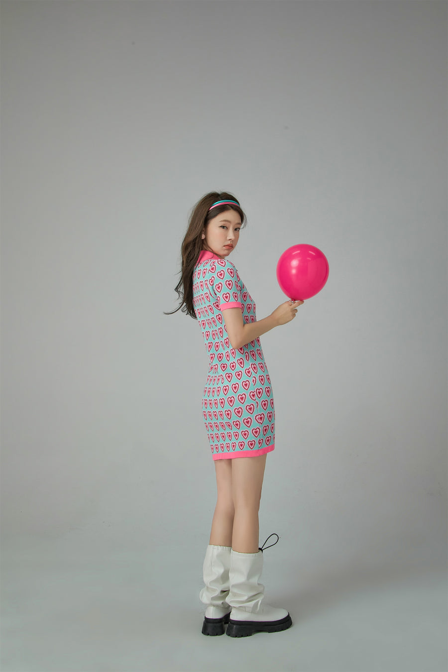 CHUU Hearts Buttoned Knit Mini Dress