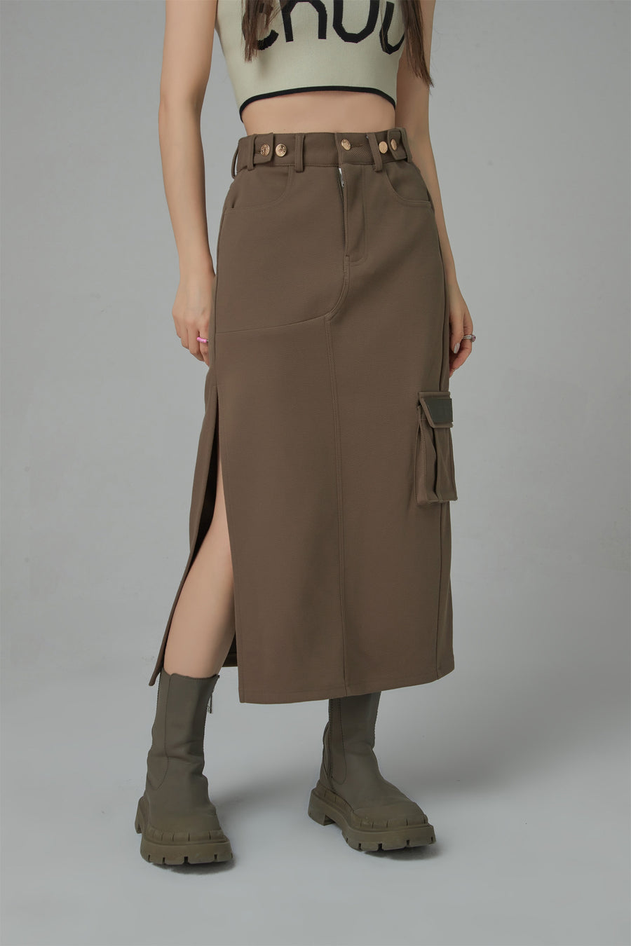 CHUU A New Thing Split A-Line Cargo Skirt