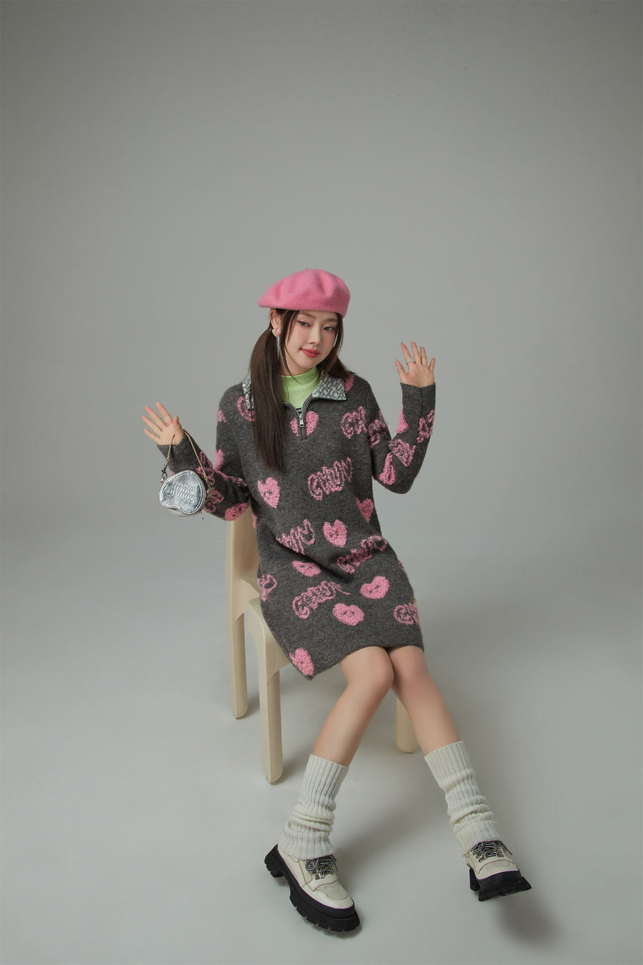 CHUU Chuu Heart Half Zip-Up Dress