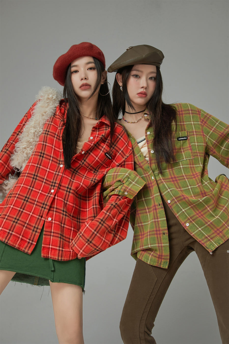 CHUU Vintage Check Loose Shirt