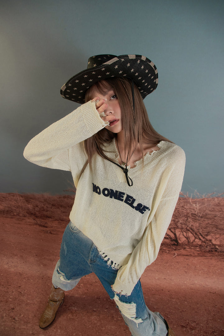 Damaged Fringe Hem Knit Sweater