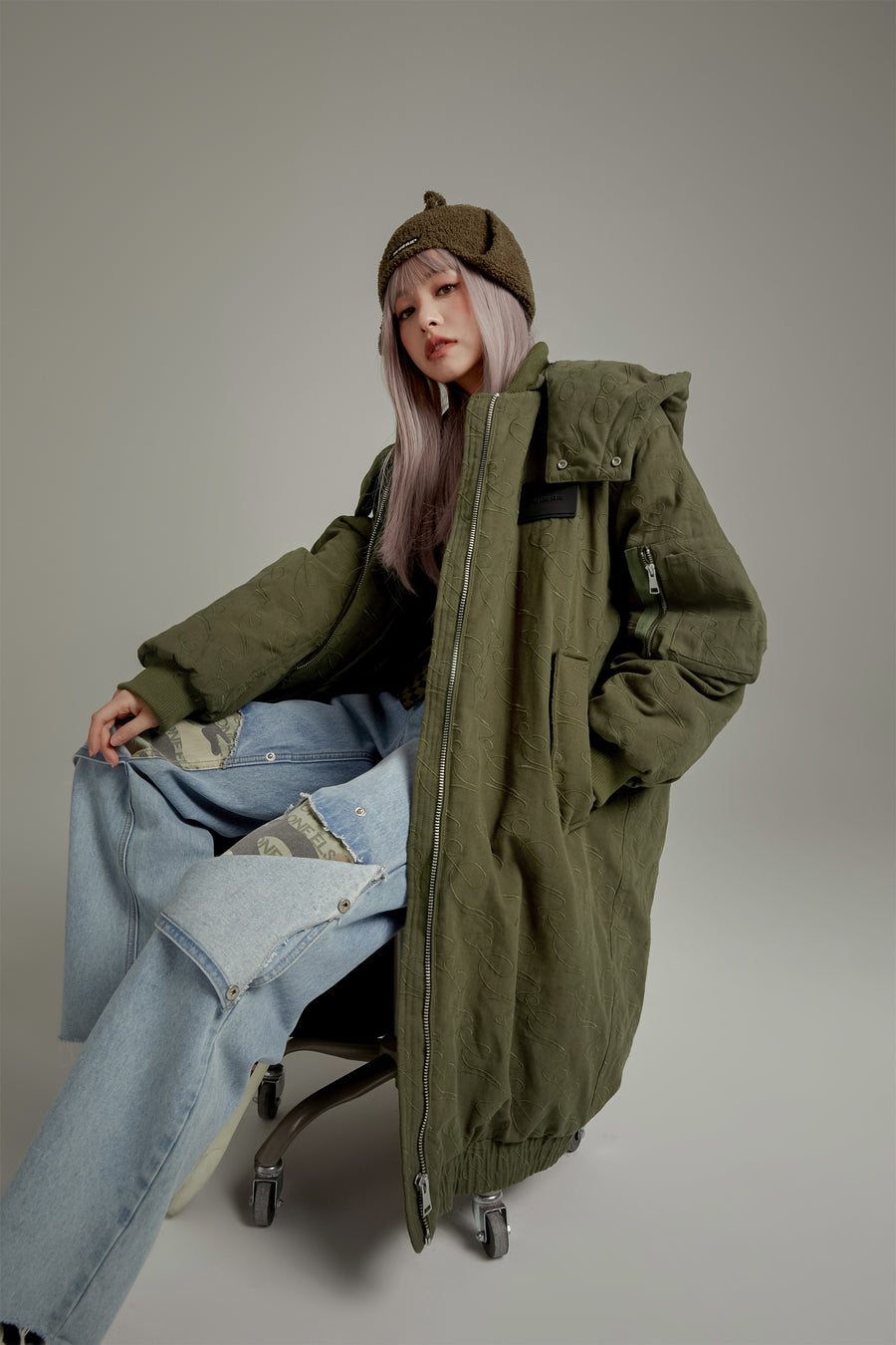 CHUU Oversized Long Hoodie Quilted Coat