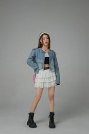 Lace Detail Cropped Denim Jacket