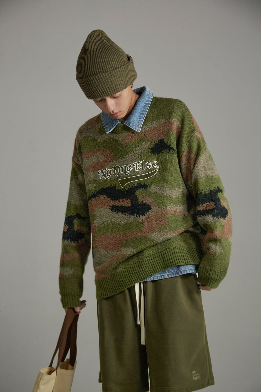 CHUU Noe Logo Camouflage Knit Sweater