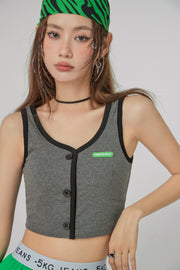 Front Button Crop Sleeveless Top