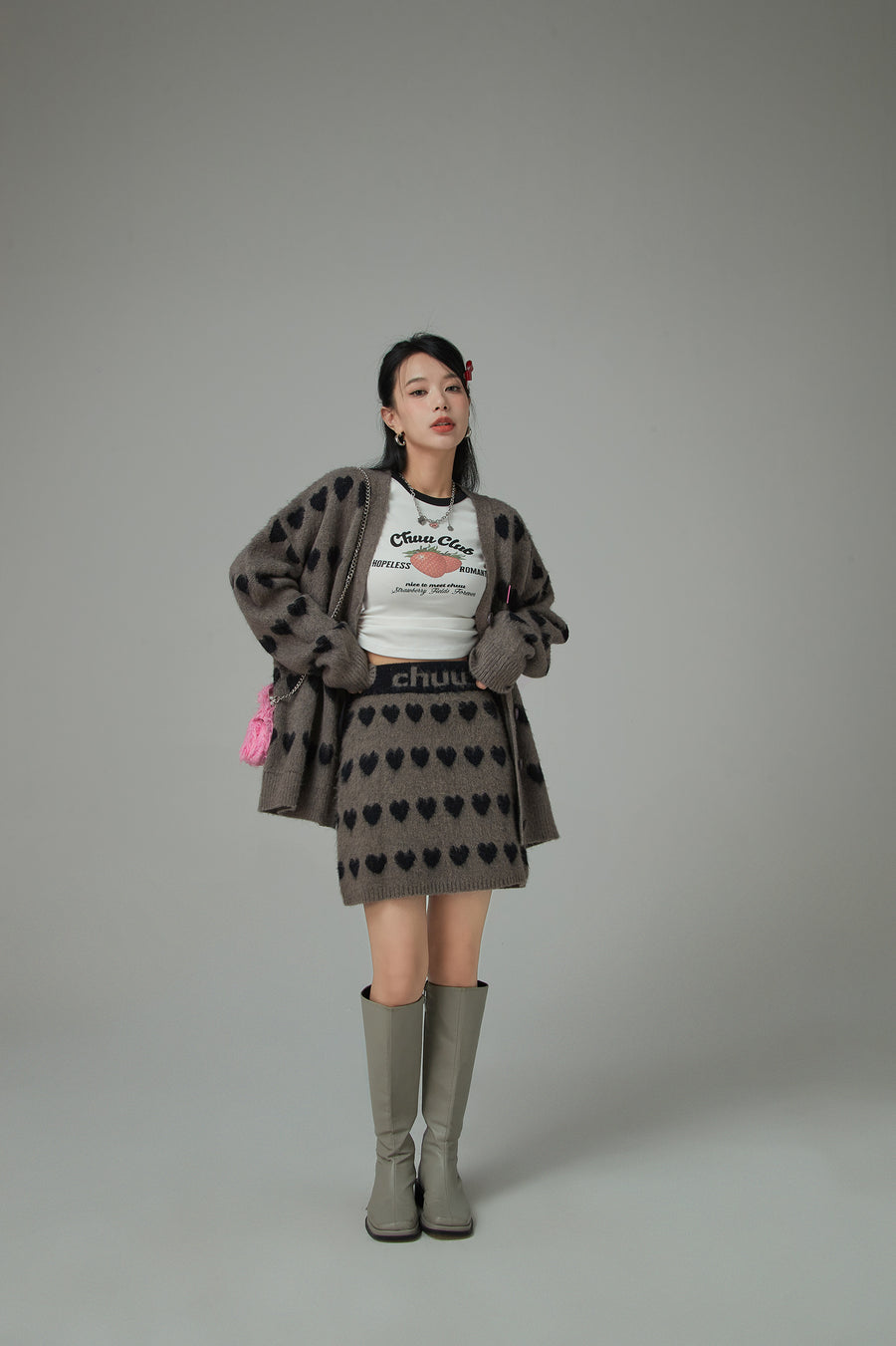 CHUU Wall Of Hearts Jacquard Knit Skirt