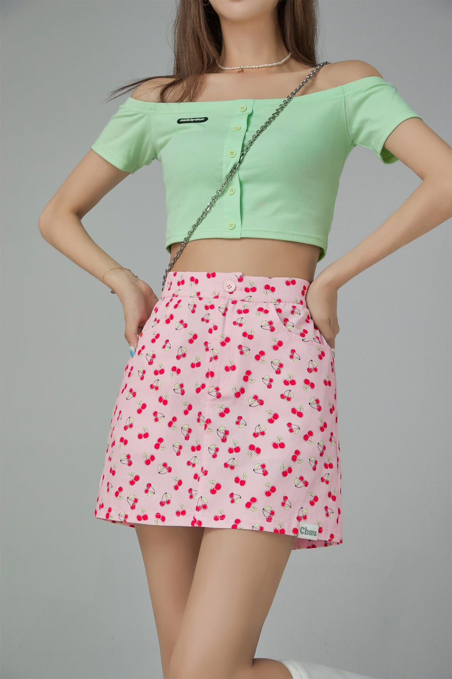 CHUU Cherry Print A-Line Mini Skirt